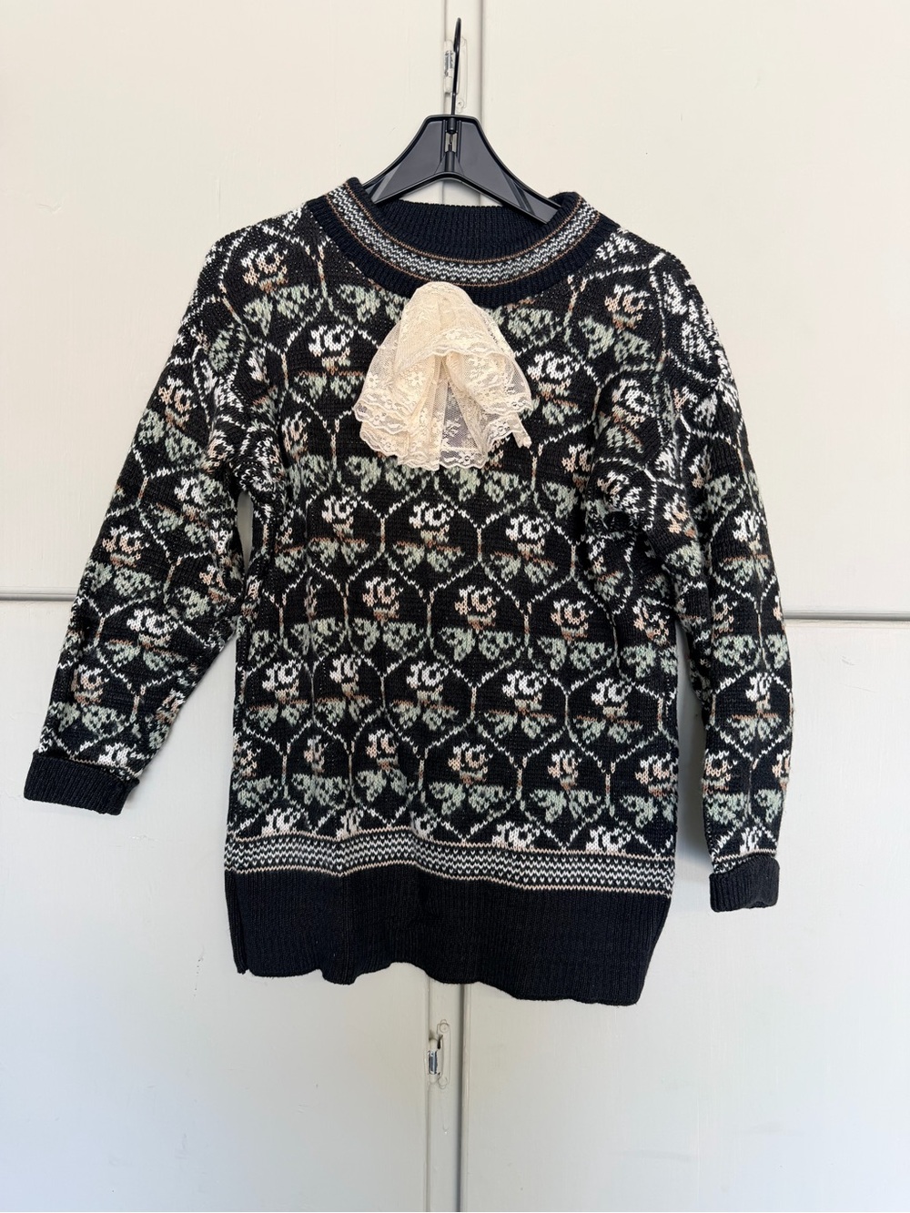 Vintage Sweater Loft New York Fair Isle Knit Sweater Lace Collar